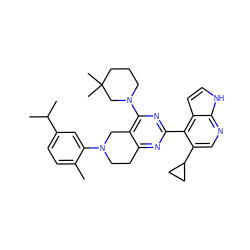 Cc1ccc(C(C)C)cc1N1CCc2nc(-c3c(C4CC4)cnc4[nH]ccc34)nc(N3CCCC(C)(C)C3)c2C1 ZINC000147018333