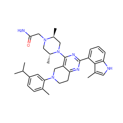 Cc1ccc(C(C)C)cc1N1CCc2nc(-c3cccc4[nH]cc(C)c34)nc(N3C[C@H](C)N(CC(N)=O)C[C@H]3C)c2C1 ZINC000149159143