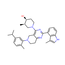 Cc1ccc(C(C)C)cc1N1CCc2nc(-c3cccc4[nH]cc(C)c34)nc(N3CC[C@H](O)[C@H](C)C3)c2C1 ZINC000149126341