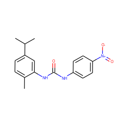 Cc1ccc(C(C)C)cc1NC(=O)Nc1ccc([N+](=O)[O-])cc1 ZINC000004705802