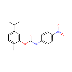 Cc1ccc(C(C)C)cc1OC(=O)Nc1ccc([N+](=O)[O-])cc1 ZINC001772587344