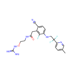 Cc1ccc(C(F)(F)CNc2ccc(C#N)c(CC(=O)NCCONC(=N)N)c2F)nc1 ZINC000029042446