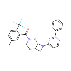 Cc1ccc(C(F)(F)F)c(C(=O)N2CC[C@H]3CN(c4ccnc(-c5ccccc5)n4)[C@H]3C2)c1 ZINC000116825334