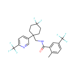 Cc1ccc(C(F)(F)F)cc1C(=O)NCC1(c2ccc(C(F)(F)F)nc2)CCC(F)(F)CC1 ZINC000217363138