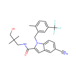 Cc1ccc(C(F)(F)F)cc1Cn1c(C(=O)NCC(C)(C)CO)cc2cc(C#N)ccc21 ZINC000071296911