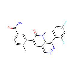 Cc1ccc(C(N)=O)cc1-c1cc2cnnc(-c3ccc(F)cc3F)c2n(C)c1=O ZINC000064436459