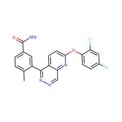 Cc1ccc(C(N)=O)cc1-c1nncc2nc(Oc3ccc(F)cc3F)ccc12 ZINC000068204804