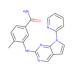 Cc1ccc(C(N)=O)cc1Nc1ncc2ccn(-c3ccccn3)c2n1 ZINC000036348675