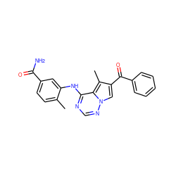 Cc1ccc(C(N)=O)cc1Nc1ncnn2cc(C(=O)c3ccccc3)c(C)c12 ZINC000072178416