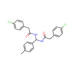 Cc1ccc(C(NC(=O)Cc2ccc(Cl)cc2)NC(=O)Cc2ccc(Cl)cc2)cc1 ZINC000095577409