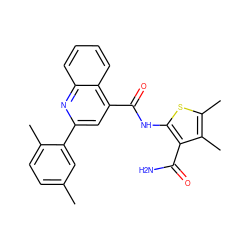 Cc1ccc(C)c(-c2cc(C(=O)Nc3sc(C)c(C)c3C(N)=O)c3ccccc3n2)c1 ZINC000001068322