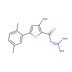 Cc1ccc(C)c(-c2cc(N)c(C(=O)N=C(N)N)o2)c1 ZINC000028822438