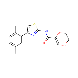 Cc1ccc(C)c(-c2csc(NC(=O)C3=COCCO3)n2)c1 ZINC000006473377