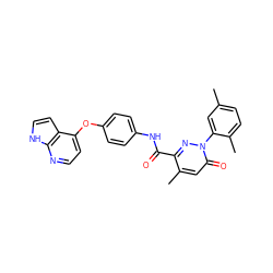 Cc1ccc(C)c(-n2nc(C(=O)Nc3ccc(Oc4ccnc5[nH]ccc45)cc3)c(C)cc2=O)c1 ZINC001772592569