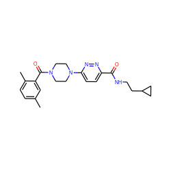 Cc1ccc(C)c(C(=O)N2CCN(c3ccc(C(=O)NCCC4CC4)nn3)CC2)c1 ZINC000095594283