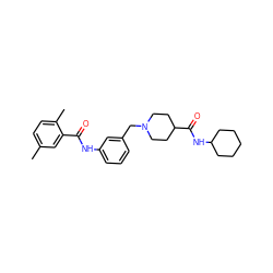 Cc1ccc(C)c(C(=O)Nc2cccc(CN3CCC(C(=O)NC4CCCCC4)CC3)c2)c1 ZINC001772636444