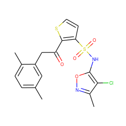 Cc1ccc(C)c(CC(=O)c2sccc2S(=O)(=O)Nc2onc(C)c2Cl)c1 ZINC000013815811