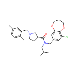 Cc1ccc(C)c(CN2CC[C@@H](C(=O)N(Cc3cc(Cl)c4c(c3)OCCCO4)CC(C)C)C2)c1 ZINC000114097780