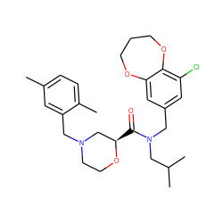 Cc1ccc(C)c(CN2CCO[C@H](C(=O)N(Cc3cc(Cl)c4c(c3)OCCCO4)CC(C)C)C2)c1 ZINC000114099287