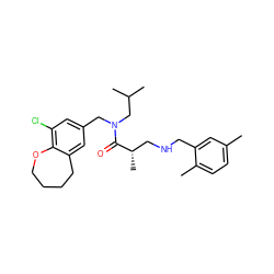 Cc1ccc(C)c(CNC[C@H](C)C(=O)N(Cc2cc(Cl)c3c(c2)CCCCO3)CC(C)C)c1 ZINC000148914155