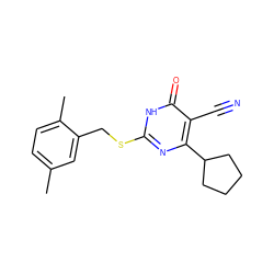 Cc1ccc(C)c(CSc2nc(C3CCCC3)c(C#N)c(=O)[nH]2)c1 ZINC000084668762