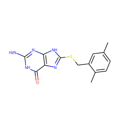 Cc1ccc(C)c(CSc2nc3c(=O)[nH]c(N)nc3[nH]2)c1 ZINC000653914374