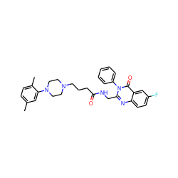 Cc1ccc(C)c(N2CCN(CCCC(=O)NCc3nc4ccc(F)cc4c(=O)n3-c3ccccc3)CC2)c1 ZINC000029123094