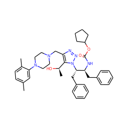 Cc1ccc(C)c(N2CCN(Cc3nnn([C@@H](Cc4ccccc4)[C@H](Cc4ccccc4)NC(=O)OC4CCCC4)c3[C@@H](C)O)CC2)c1 ZINC000049781894