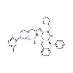 Cc1ccc(C)c(N2CCN(Cc3nnn([C@@H](Cc4ccccc4)[C@H](Cc4ccccc4)NC(=O)OC4CCCC4)c3[C@H](C)O)CC2)c1 ZINC000049952338