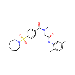 Cc1ccc(C)c(NC(=O)CN(C)C(=O)c2ccc(S(=O)(=O)N3CCCCCC3)cc2)c1 ZINC000009665654