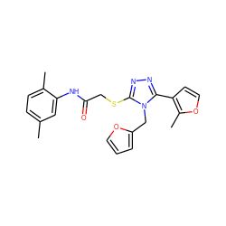 Cc1ccc(C)c(NC(=O)CSc2nnc(-c3ccoc3C)n2Cc2ccco2)c1 ZINC000013512421