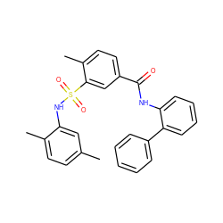 Cc1ccc(C)c(NS(=O)(=O)c2cc(C(=O)Nc3ccccc3-c3ccccc3)ccc2C)c1 ZINC000002870496