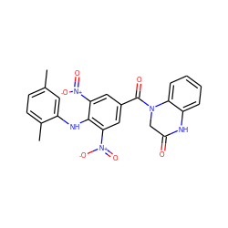 Cc1ccc(C)c(Nc2c([N+](=O)[O-])cc(C(=O)N3CC(=O)Nc4ccccc43)cc2[N+](=O)[O-])c1 ZINC000006196002