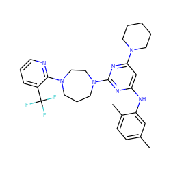 Cc1ccc(C)c(Nc2cc(N3CCCCC3)nc(N3CCCN(c4ncccc4C(F)(F)F)CC3)n2)c1 ZINC000073164309