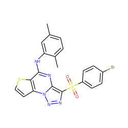 Cc1ccc(C)c(Nc2nc3c(S(=O)(=O)c4ccc(Br)cc4)nnn3c3ccsc23)c1 ZINC000008589536