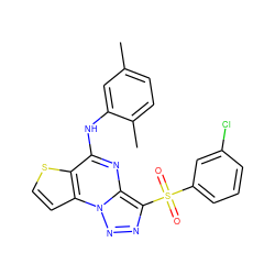 Cc1ccc(C)c(Nc2nc3c(S(=O)(=O)c4cccc(Cl)c4)nnn3c3ccsc23)c1 ZINC000009116956