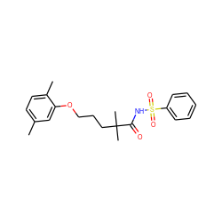 Cc1ccc(C)c(OCCCC(C)(C)C(=O)NS(=O)(=O)c2ccccc2)c1 ZINC000653719514