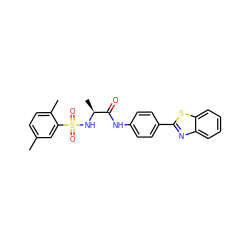 Cc1ccc(C)c(S(=O)(=O)N[C@@H](C)C(=O)Nc2ccc(-c3nc4ccccc4s3)cc2)c1 ZINC000000630592