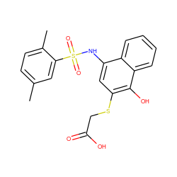 Cc1ccc(C)c(S(=O)(=O)Nc2cc(SCC(=O)O)c(O)c3ccccc23)c1 ZINC000004148297