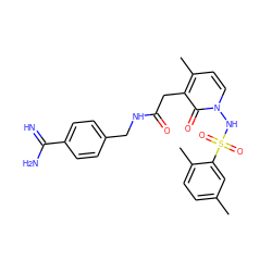 Cc1ccc(C)c(S(=O)(=O)Nn2ccc(C)c(CC(=O)NCc3ccc(C(=N)N)cc3)c2=O)c1 ZINC000029040387