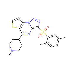 Cc1ccc(C)c(S(=O)(=O)c2nnn3c2nc(C2CCN(C)CC2)c2sccc23)c1 ZINC000053314606