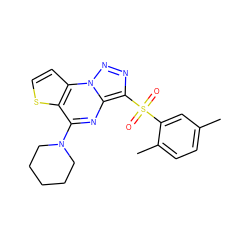 Cc1ccc(C)c(S(=O)(=O)c2nnn3c2nc(N2CCCCC2)c2sccc23)c1 ZINC000008589454