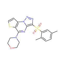 Cc1ccc(C)c(S(=O)(=O)c2nnn3c2nc(N2CCOCC2)c2sccc23)c1 ZINC000008589425