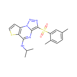 Cc1ccc(C)c(S(=O)(=O)c2nnn3c2nc(NC(C)C)c2sccc23)c1 ZINC000008589452