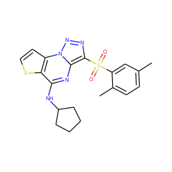 Cc1ccc(C)c(S(=O)(=O)c2nnn3c2nc(NC2CCCC2)c2sccc23)c1 ZINC000008589458