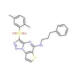 Cc1ccc(C)c(S(=O)(=O)c2nnn3c2nc(NCCCc2ccccc2)c2sccc23)c1 ZINC000009116970