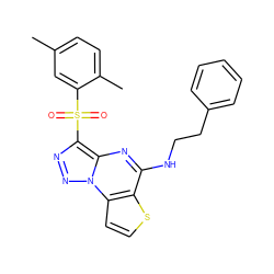 Cc1ccc(C)c(S(=O)(=O)c2nnn3c2nc(NCCc2ccccc2)c2sccc23)c1 ZINC000020516442