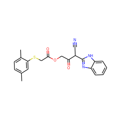 Cc1ccc(C)c(SCC(=O)OCC(=O)C(C#N)c2nc3ccccc3[nH]2)c1 ZINC000101489013