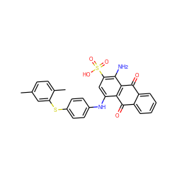 Cc1ccc(C)c(Sc2ccc(Nc3cc(S(=O)(=O)O)c(N)c4c3C(=O)c3ccccc3C4=O)cc2)c1 ZINC001772621381