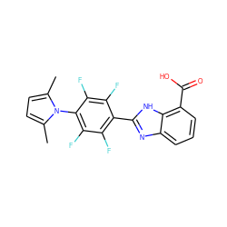 Cc1ccc(C)n1-c1c(F)c(F)c(-c2nc3cccc(C(=O)O)c3[nH]2)c(F)c1F ZINC000168569845